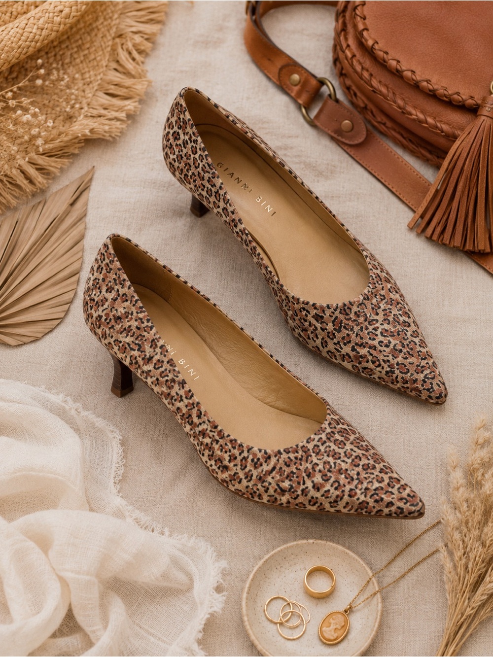 Gianni Bini Leopard Print Kitten Heels Pointed Toe Career Office Chic Size 10